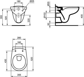 Wandtiefspül-WC Eurovit, randlos, 355x520x350mm, Weiß