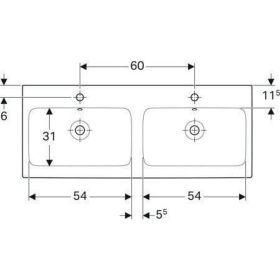 Geberit iCon Doppelwaschtisch, 120x48,5c m. Hl., m. Ül., weiß