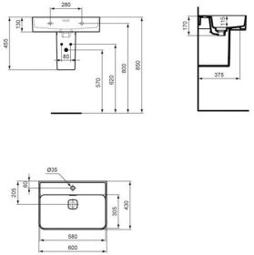 Ideal Standard Waschtisch Strada II, 1 H 600x430x170mm, Weiß