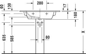 Möbelwaschtisch ME by Starck 830 mm mit ÜL, mit HLB, 1 HL, weiß