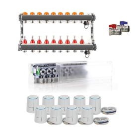 Heizkreisverteiler Komplettset PREMIUM PLUS für Fußbodenheizung 9 Heizkreise