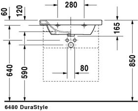Möbelwaschtisch DuraStyle 650 mm mit ÜL, mit HLB, 1 HL, weiß