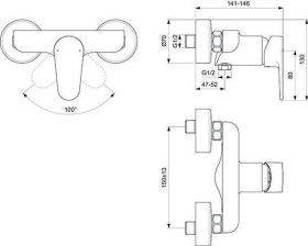 Ideal Standard Brausearmatur AP Cerafine Ausld. 50-55mm Silk Black