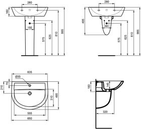 Ideal Standard Waschtisch Eurovit, 1 Hl. 635x495x180mm, Weiß