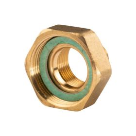 Messing Gewinde-Fitting Schaft flachdichtend mit Kappe für Rundelemente + Dichtung 3/4"IG (DN 20) - 1 1/4"IG (DN 32) - schwere Ausführung