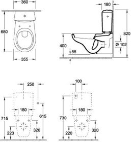 Villeroy & Boch Tiefspül-WC für Kombination O.n 662310 355x680mm Oval Weiß Alpin