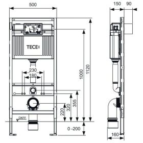 TECEprofil WC-Universalmodul mit TECE-Spülkasten, Betätigung vorne, Bauhöhe 1120 mm