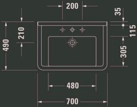 Möbelwaschtisch Starck 3 700 mm mit ÜL, mit HLB, 1 HL, weiß