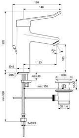 Ideal Standard WT-Armatur Ceraplus Grand m.Bügelgriff m.Ablgarn. Ausld.123mm Chr