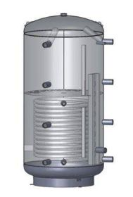 Schicht-Pufferspeicher PZR 500 Liter mit einem Rohrregister und 100 mm Isolierung