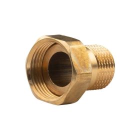 Messing Gewinde-Fitting Schaft flachdichtend mit Kappe 1/2"AG (DN 15) - 3/4"IG (DN 20) - schwere Ausführung