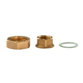 Messing Gewinde-Fitting Schaft flachdichtend mit Kappe für Rundelemente + Dichtung 3/4"IG (DN 20) - 1 1/4"IG (DN 32) - schwere Ausführung