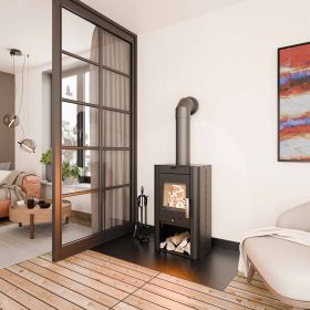 HAAS+SOHN Kaminofen PRUNUS 332.15 perl-schwarz, mit Holzfach 6 kW