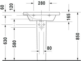 Möbelwaschtisch DuraStyle 650 mm mit ÜL, mit HLB, 1 HL, weiß