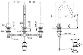 Ideal Standard 3-Loch Waschtischarmatur m.Ablgarn., Ausld.127mm, Chrom