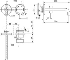 Ideal Standard Wand-WT-Armatur UP Cerali 2 Rosetten d: 65mm, Ausld.180mm, Chrom