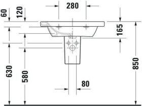Möbelwaschtisch DuraStyle 650 mm mit ÜL, mit HLB, 1 HL, weiß