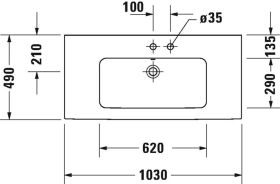 Möbelwaschtisch ME by Starck 1030 mm mit ÜL, mit HLB, 1 HL, weiß