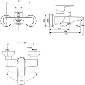 Ideal Standard Badearmatur AP Connect Ai Ausld. 174mm, Chrom