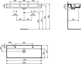 Ideal Standard Waschtisch Strada II, 2 H m. ÜL., 1200x430x170mm, Weiß