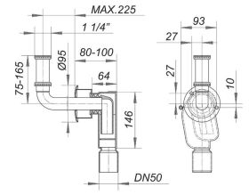 Unterputz-Waschtisch-Siphon 300CR 130228 1 1/4" x DN 50, MS-verchromt