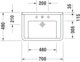 Möbelwaschtisch Starck 3 700 mm mit ÜL, mit HLB, 1 HL, weiß