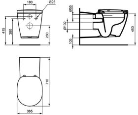 Wand-T-WC Connect Freedom, barr-frei, o. Spülrand, 360x700x385mm, Weiß