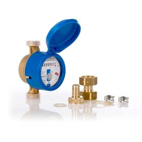 Garten-Wasserzähler Aufputz für Kaltwasser - Set mit Anschlussmaterial - Baulänge 110 mm