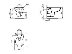 Wand-T-WC Eurovit, o.Spülrand, 355x520x350mm, Weiß