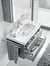 Möbelwaschtisch D-Code 850 mm mit ÜL, mit HLB, 1 HL, weiß