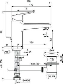 Ideal Standard Waschtischarmatur ND Cera m.Ablaufgarn. Ausld.124mm Chrom