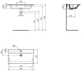 Möbelwaschtisch Connect Air 1 Hl. m.Ül. 840x460x165mm Weiß