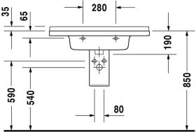 Möbelwaschtisch Starck 3 850 mm mit ÜL, mit HLB, 1 HL, weiß