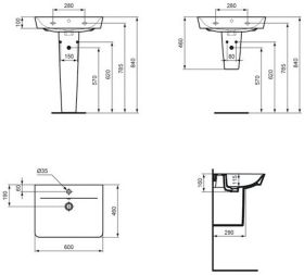 Waschtisch Connect Air Cube 1 Hl. m.Ül. 600x460x160mm Weiß