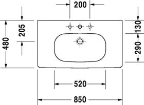 Möbelwaschtisch D-Code 850 mm mit ÜL, mit HLB, 1 HL, weiß