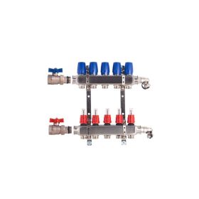 Heizkreisverteiler BASIC für Fußbodenheizung 5 Heizkreise mit Kugelhahn-Set
