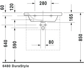 Möbelwaschtisch DuraStyle 650 mm mit ÜL, mit HLB, 1 HL, weiß