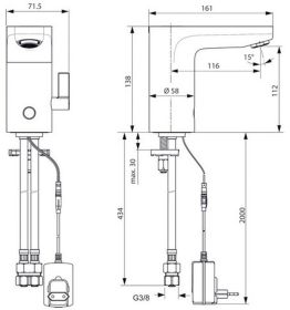 Ideal Standard Sensor-WT-Armatur Ceraplus, m.Misch., Netzbetrieben, Ausld.116mm, Chrom