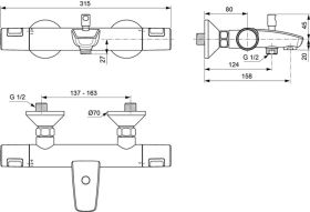Ideal Standard Badethermostat AP Cerathe Ausld. 158mm, Chrom