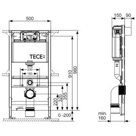 TECEprofil WC-Modul mit TECE-Spülkasten, Betätigung vorne oder oben, Bauhöhe 980 mm