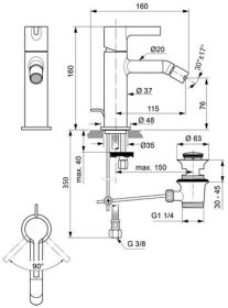Ideal Standard Bidetarmatur JOY, m.Ablga Ausld.110mm, Silver Storm