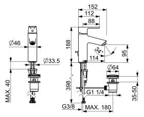 Einhand-Waschtisch-Batterie HANSAVANTIS XL 5256 Zugst.Ablgarn. Ausld. 114 mm chrom