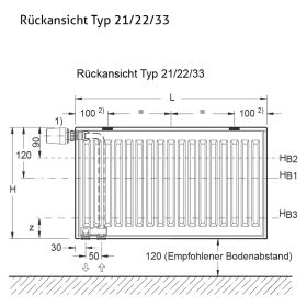 Flachheizkörper Buderus Logatrend, VC-profiliert, Typ 21 mit Wandbefestigung