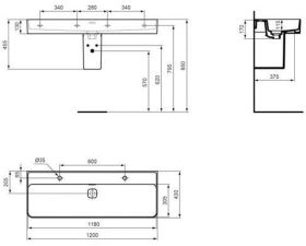 Ideal Standard Waschtisch Strada II, 2 H m. ÜL., 1200x430x170mm, Weiß
