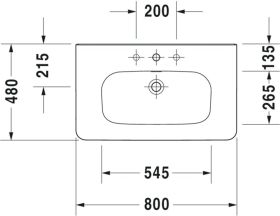 Möbelwaschtisch DuraStyle 800 mm mit ÜL, mit HLB, 1 HL, weiß