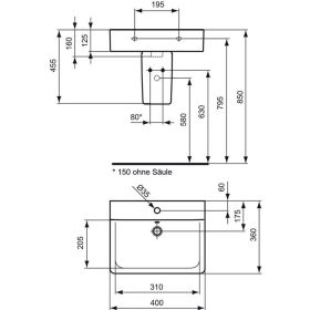 Ideal Standard Handwaschbecken Connect C m.Ül., 400x360x160mm, Weiß