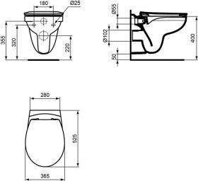 Wand-T-WC-Kombipaket Eurovit, randlos,m.Softclosing,355x520x350mm,Weiß