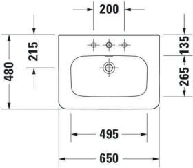 Möbelwaschtisch DuraStyle 650 mm mit ÜL, mit HLB, 1 HL, weiß