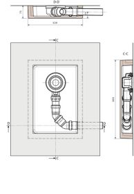 Ablaufbox klein, DN40, 460x320x75mm, rechts oder links verwendbar