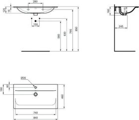Möbelwaschtisch Connect Air 1 Hl. m.Ül. 840x460x165mm Weiß
